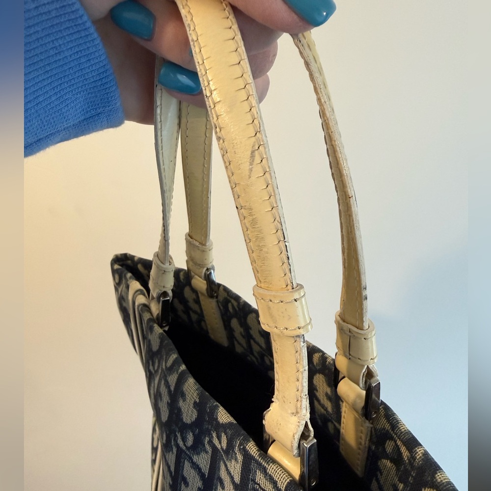 Vintage Dior Monogram Coated Canvas Trotter Tote with Blue and Cream Accents - Picture 7 of 15